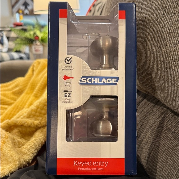 Silver Keyed Entry Door Knob Schlage Georgian Knob Satin Finish new lock - Picture 2 of 4